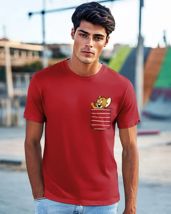 Men's Red Pocket Jerry Graphic Printed T-shirt