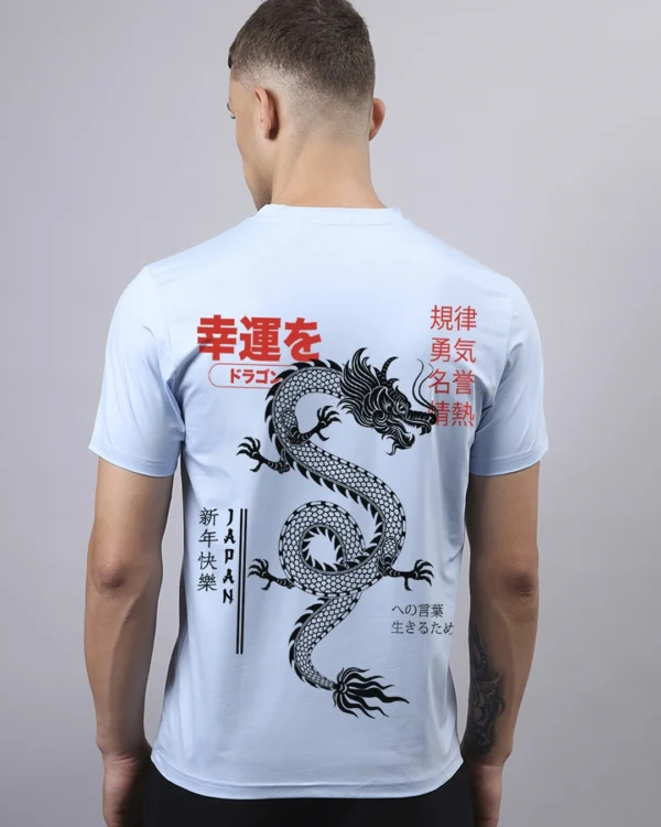 Men's Sea Blue Dragon Japan Graphic Printed T-shirt