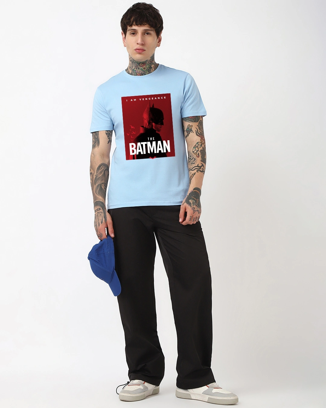 Men's Sky Blue Batman Poster Graphic Printed T-shirt - Image 4