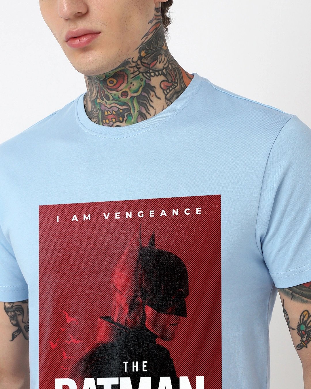 Men's Sky Blue Batman Poster Graphic Printed T-shirt - Image 5