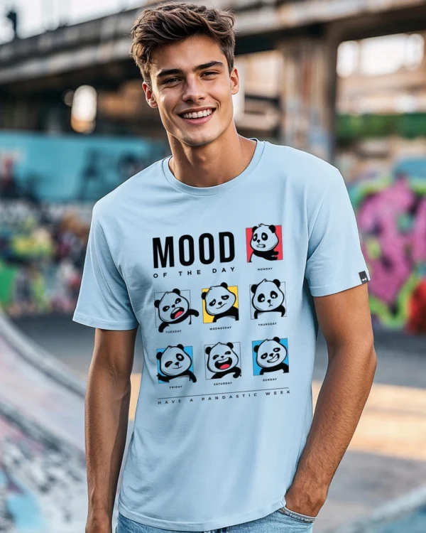 Men's Sky Blue Motd Panda Graphic Printed T-shirt