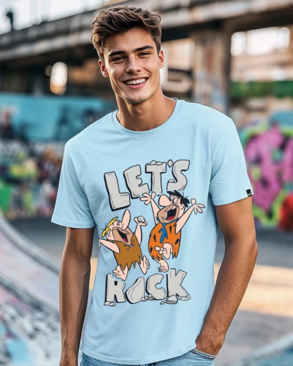 Men's Sky Blue Rock N Roll Graphic Printed T-shirt