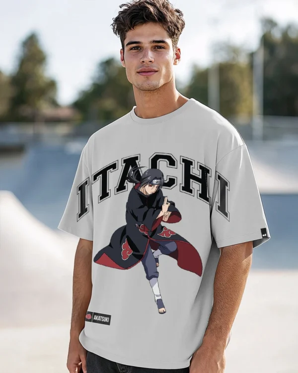 Men's Vapour Blue Itachi Akatsuki Graphic Printed Oversized T-shirt