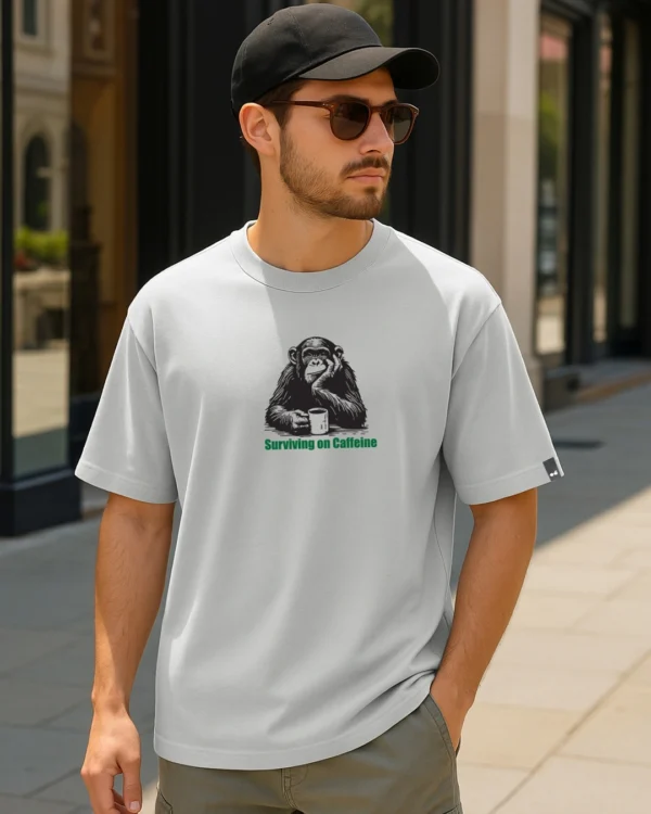 Men's Vapour Blue Surviving Graphic Printed Oversized T-shirt