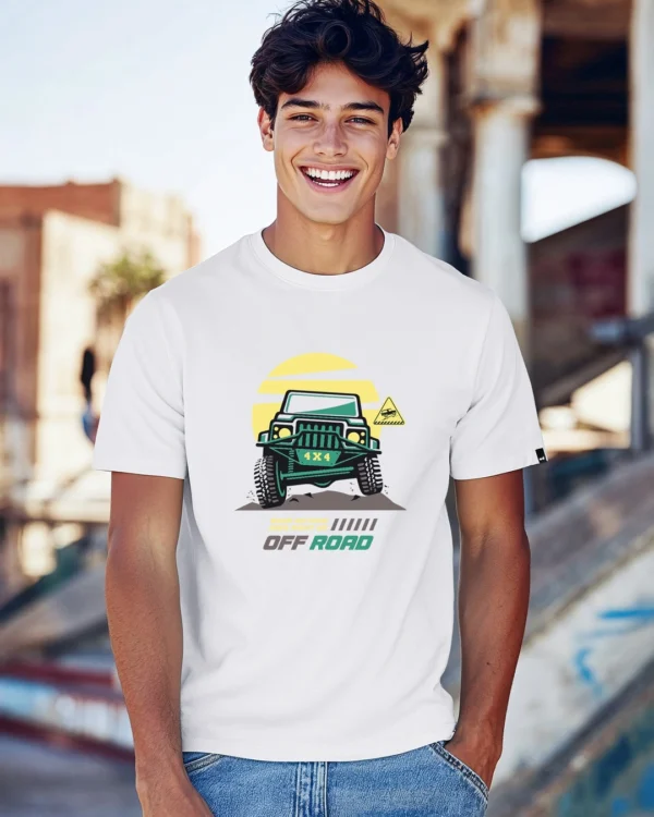 Men's White 4x4 Off Road Graphic Printed T-shirt