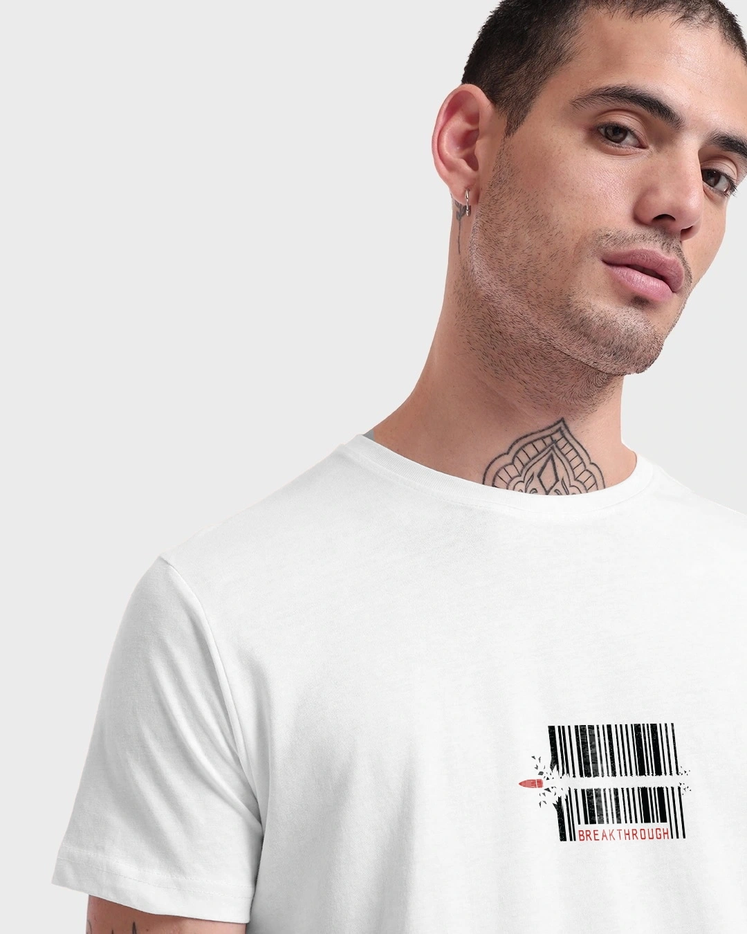 Men's White Break Through Graphic Printed T-shirt - Image 5