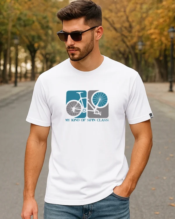 Men's White Cycle Graphic Printed T-shirt