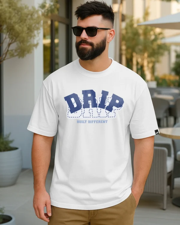 Men's White Drip Typography Oversized T-shirt