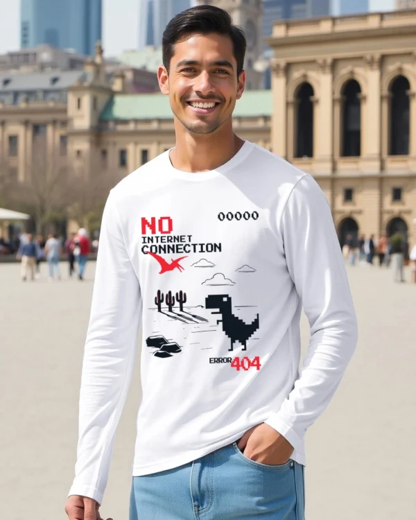 Men's White Error Graphic Printed T-shirt