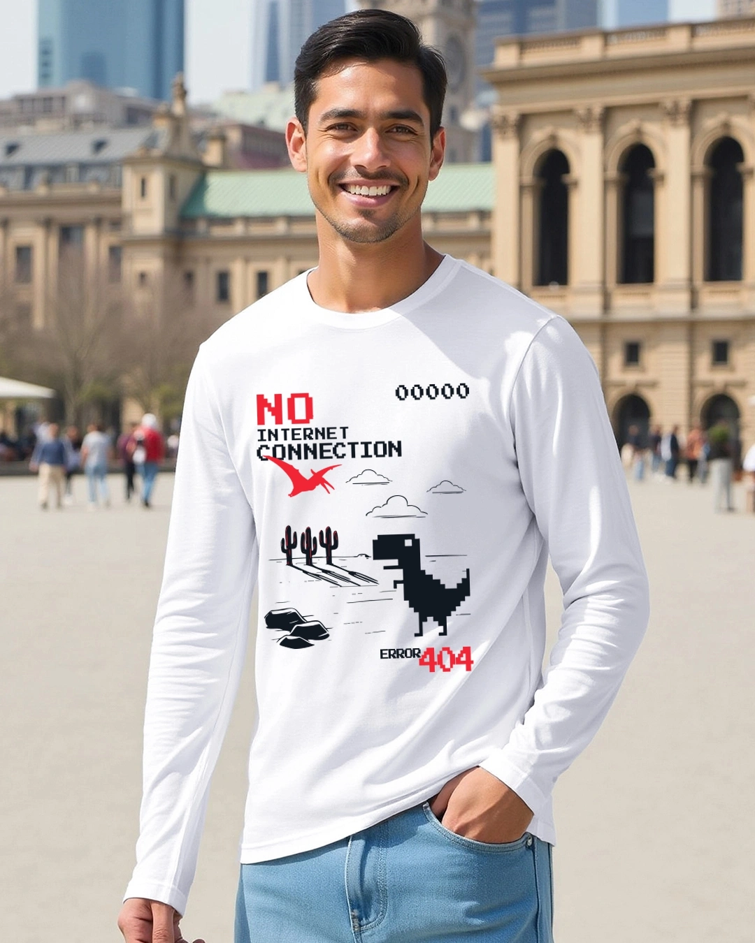 Men's White Error Graphic Printed T-shirt