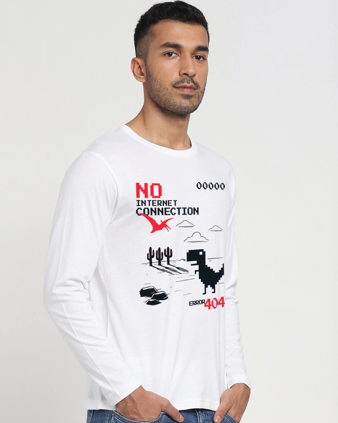 Men's White Error Graphic Printed T-shirt - Image 2