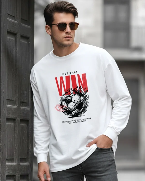 Men's White Get That Win Graphic Printed Oversized T-shirt