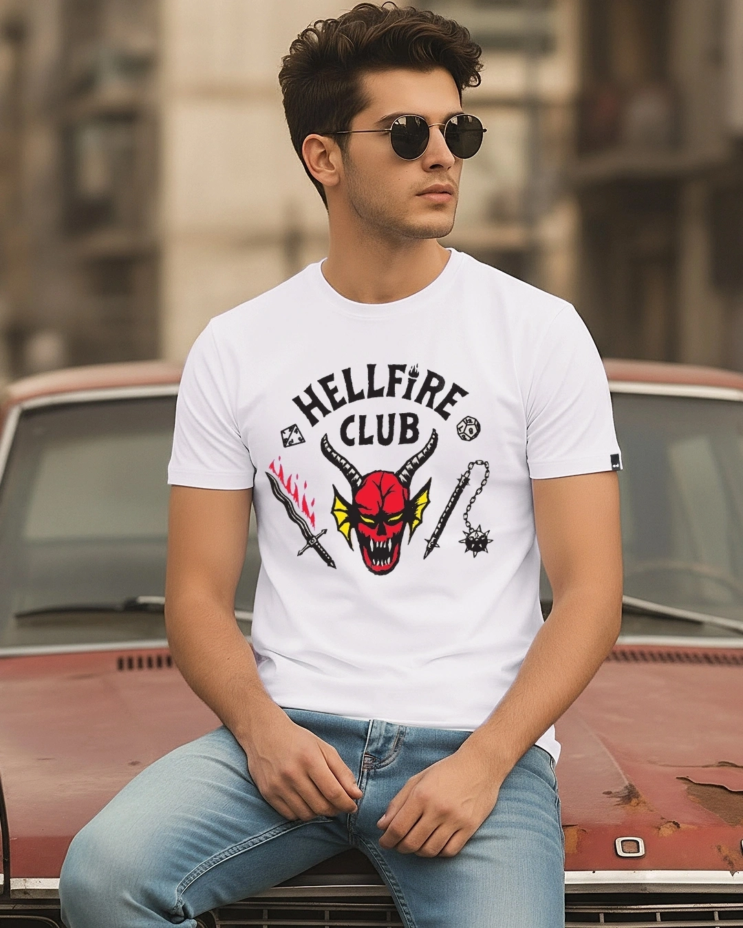 Men's White Hell Fire Club Graphic Printed T-shirt