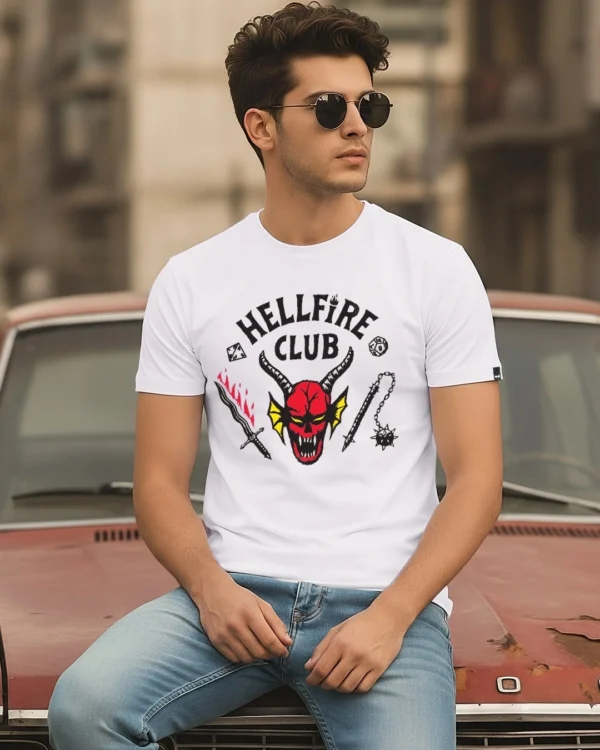 Men's White Hell Fire Club Graphic Printed T-shirt