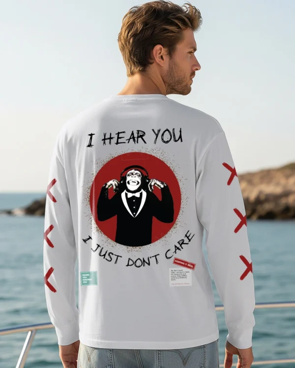 Men's White I Hear You Graphic Printed Oversized T-shirt