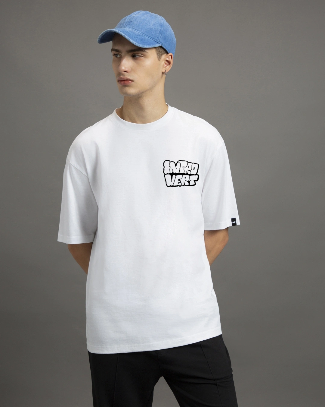 Men's White Introvert Typography Oversized T-shirt - Image 2