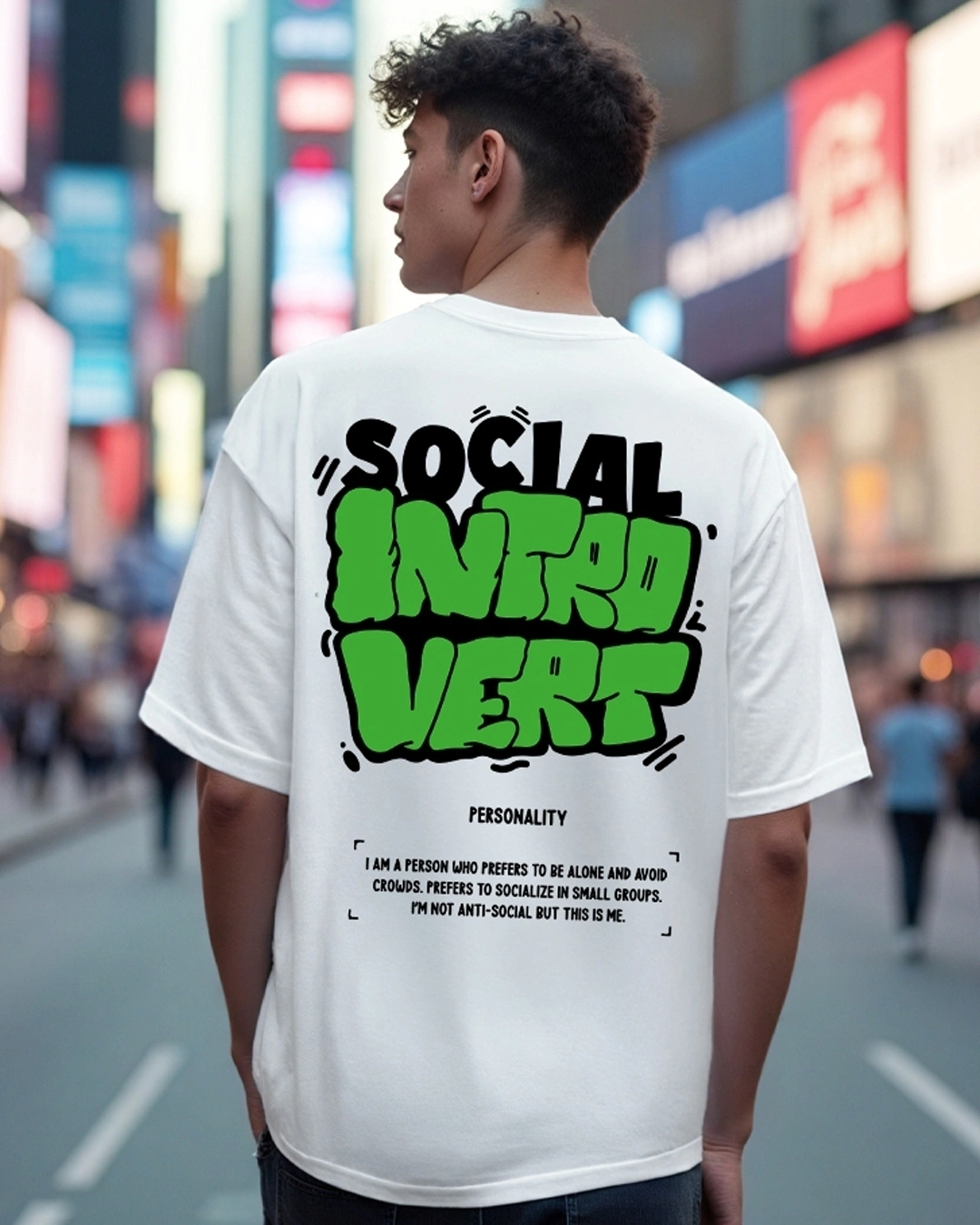 Men's White Introvert Typography Oversized T-shirt