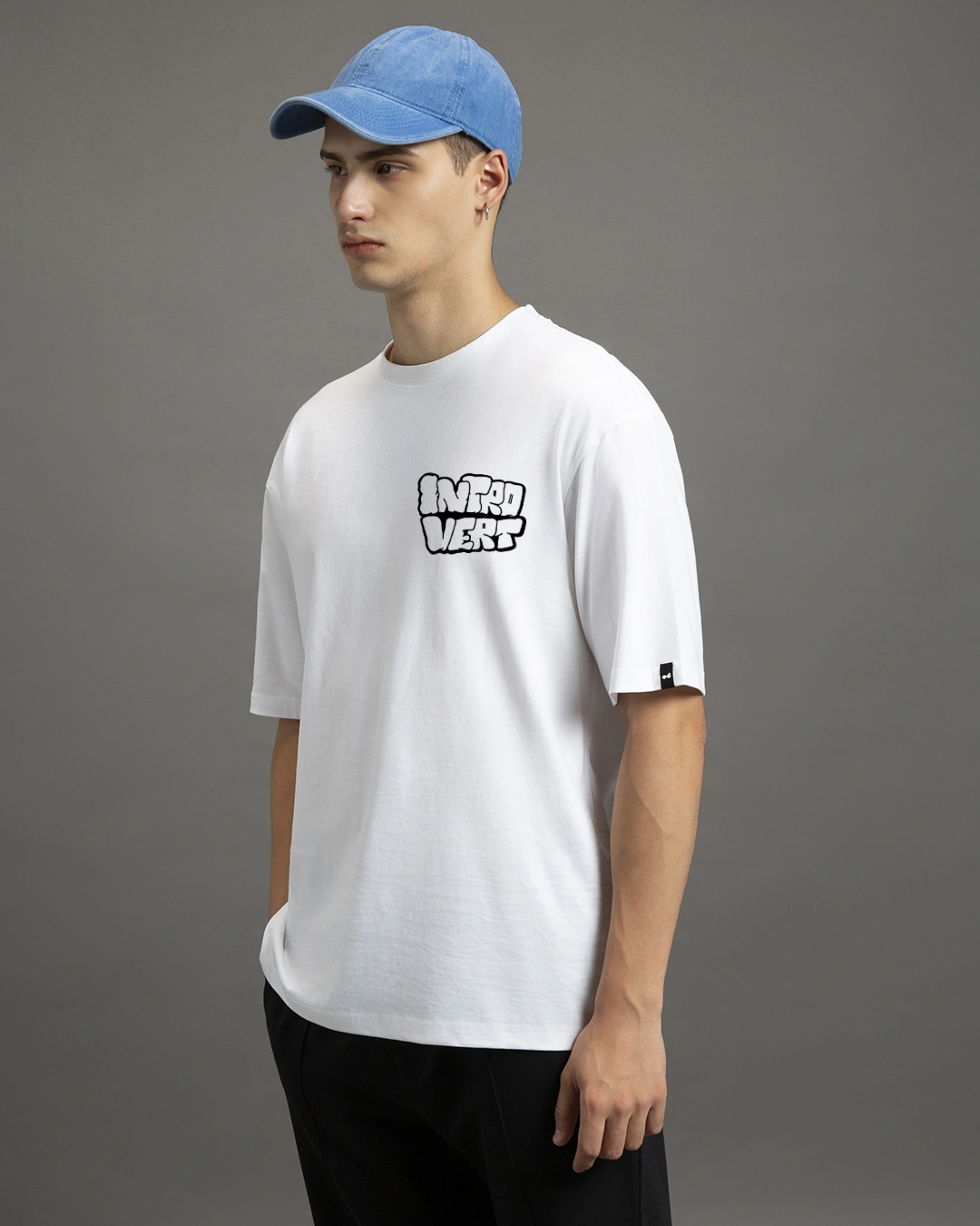 Men's White Introvert Typography Oversized T-shirt - Image 3