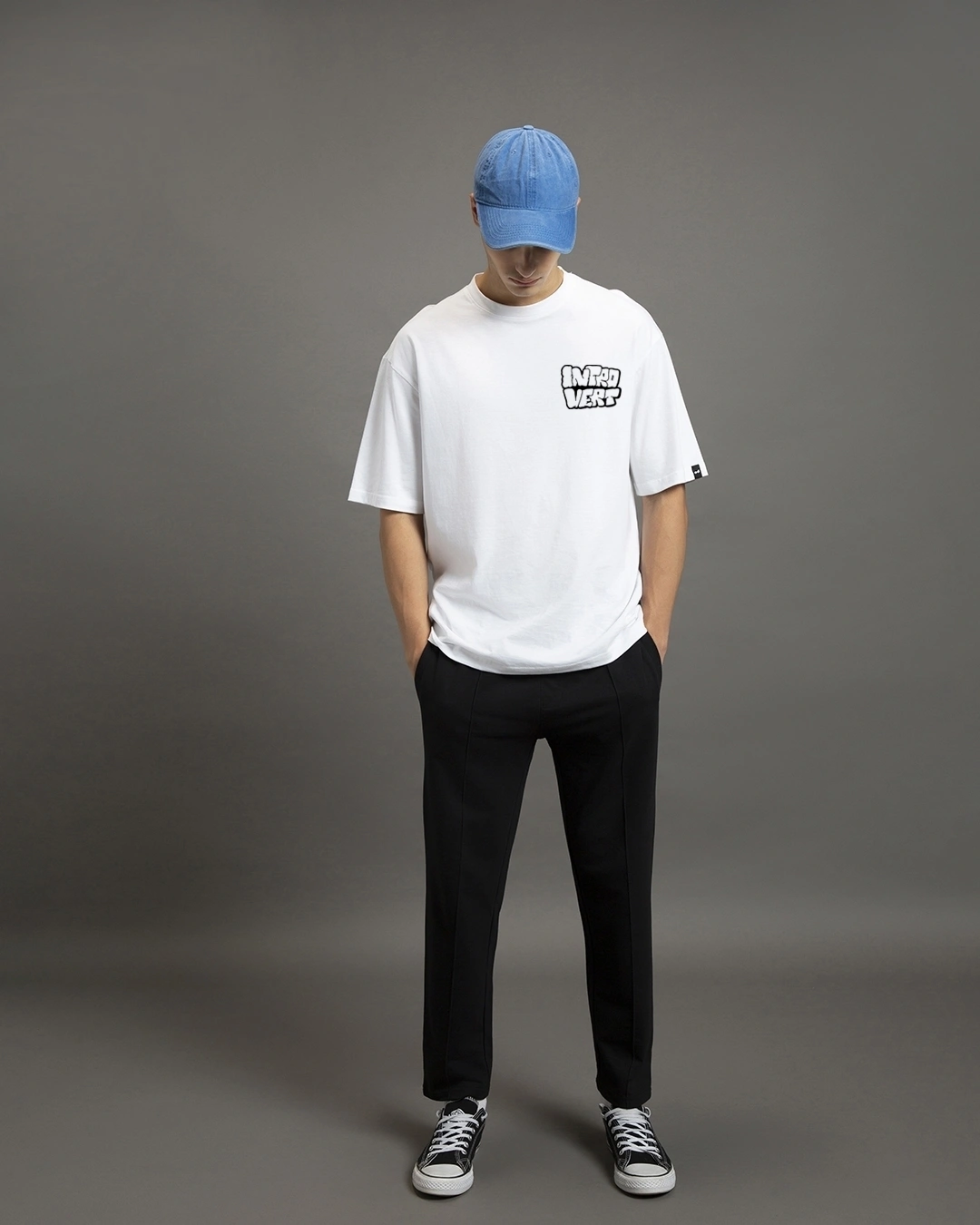 Men's White Introvert Typography Oversized T-shirt - Image 4