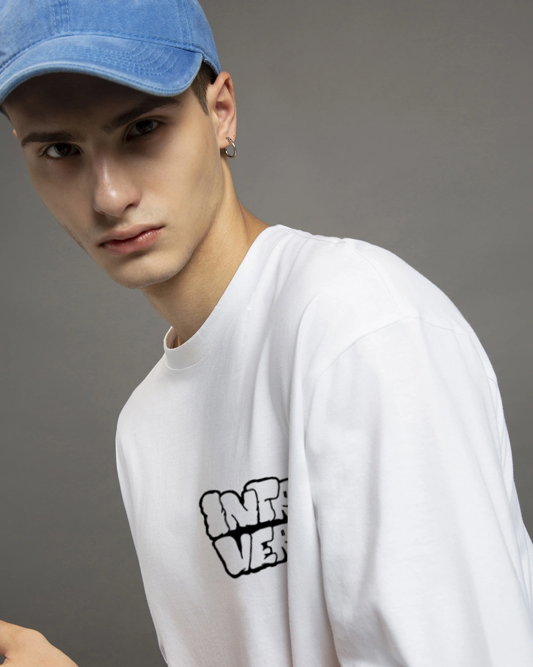 Men's White Introvert Typography Oversized T-shirt - Image 5