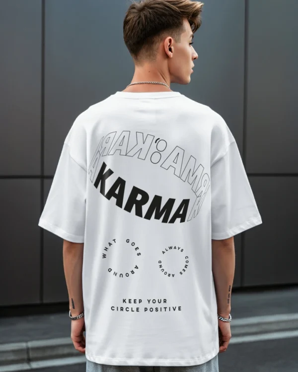 Men's White Karma Circles Typography Oversized T-shirt