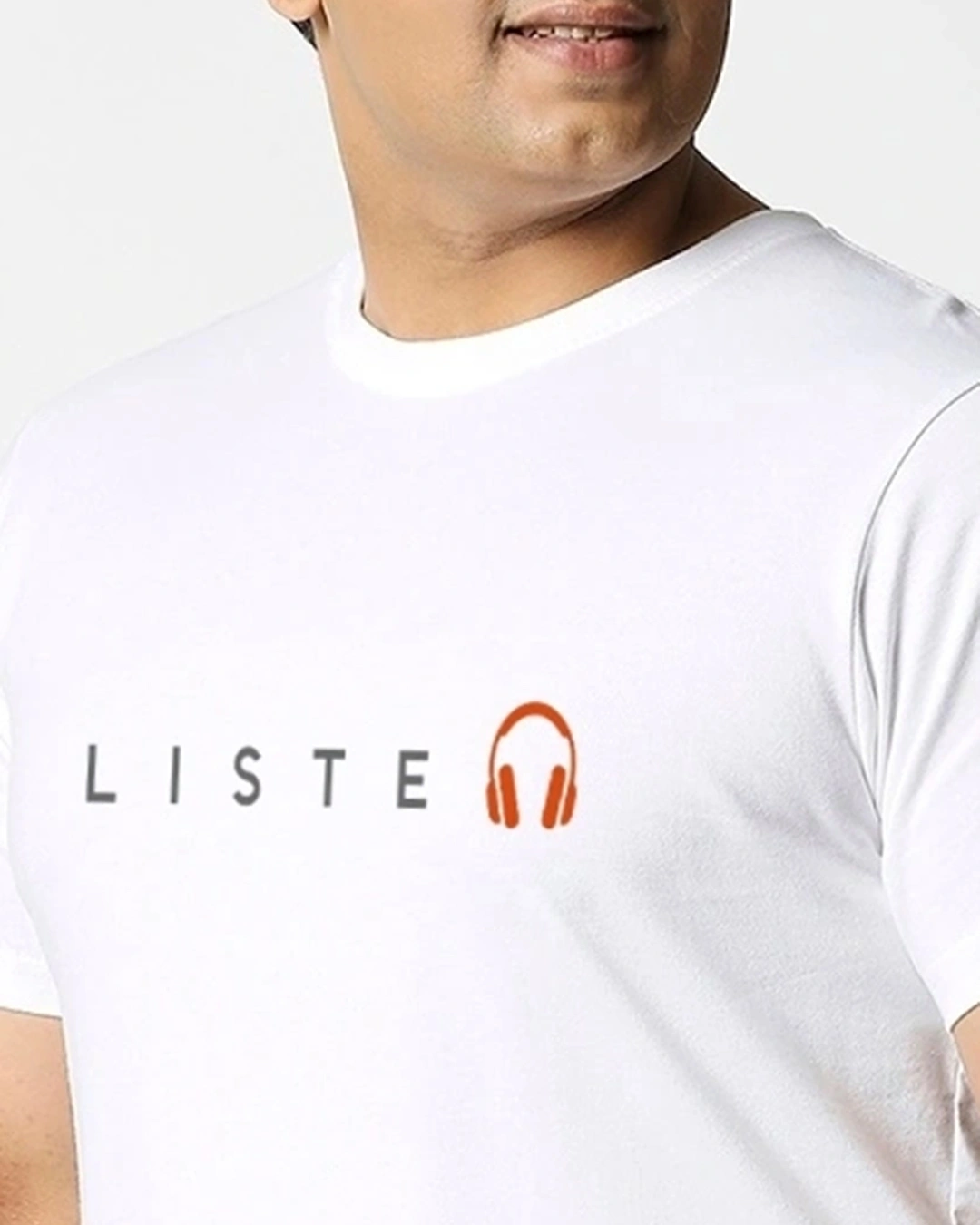 Men's White Keep Listening Typography Plus Size T-shirt - Image 5