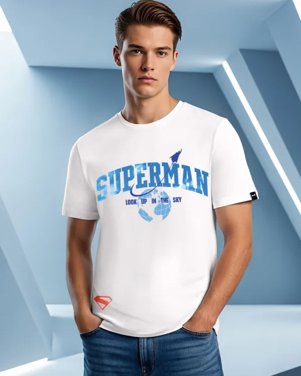 Men's White Lookup Graphic Printed T-shirt