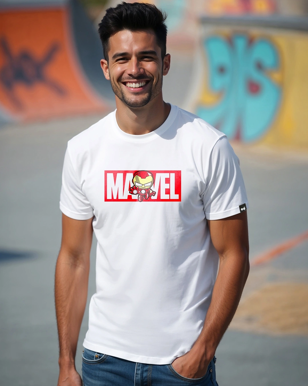 Men's White Marvel Ironman Graphic Printed T-shirt