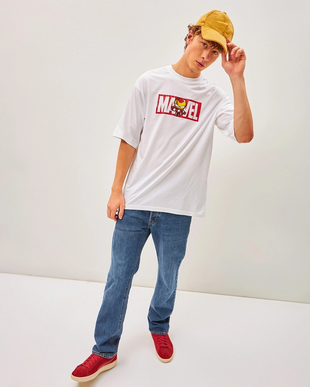 Men's White Marvel Ironman Typography Oversized T-shirt - Image 3
