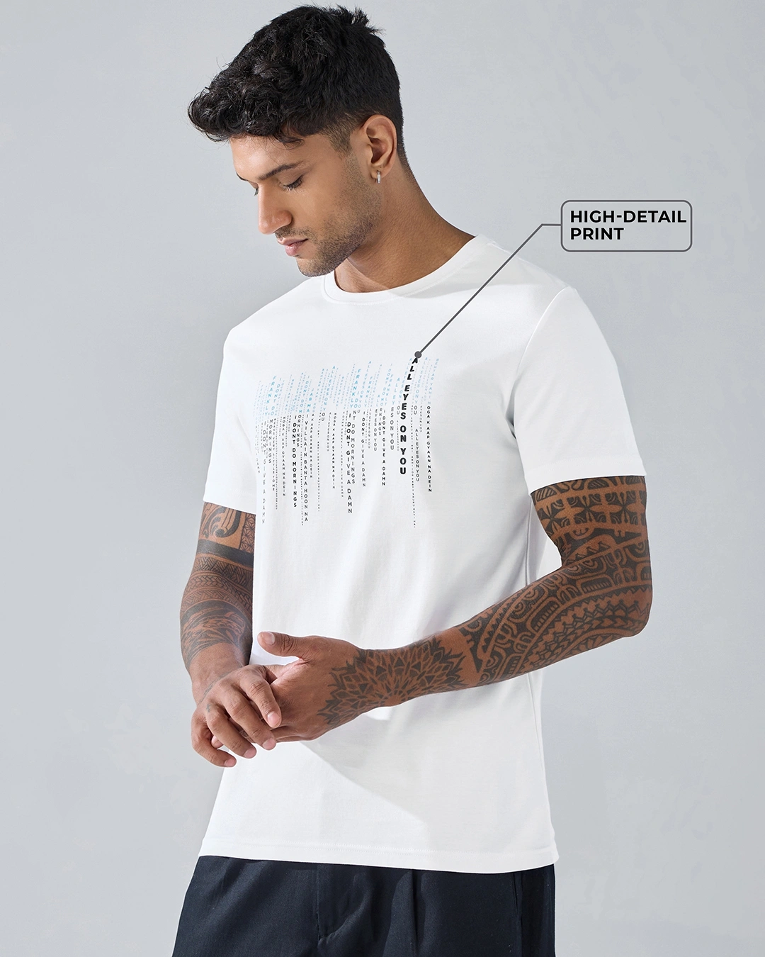 Men's White Matrix Graphic Printed T-shirt - Image 2