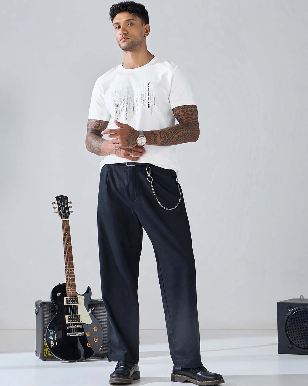 Men's White Matrix Graphic Printed T-shirt - Image 3