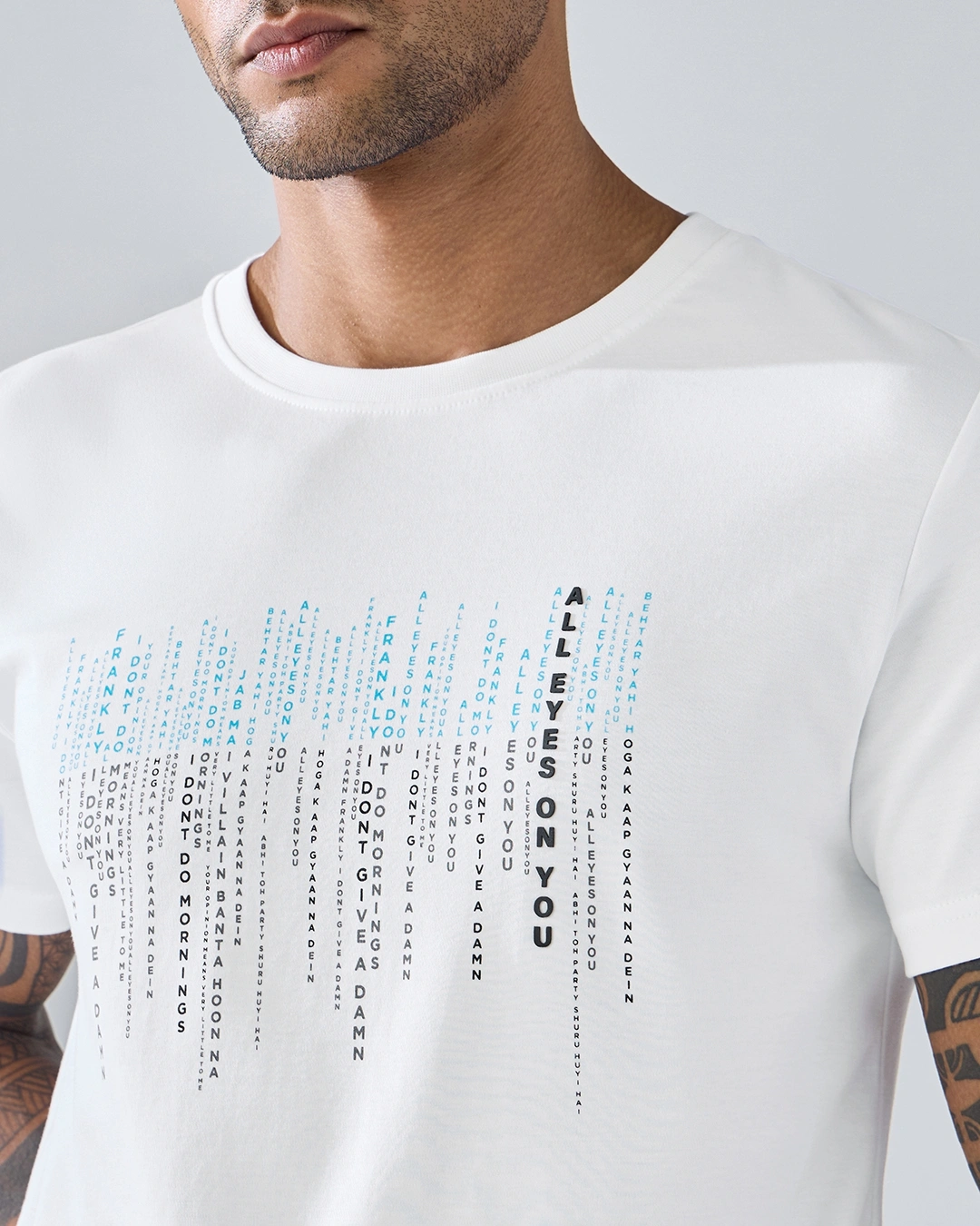 Men's White Matrix Graphic Printed T-shirt - Image 7