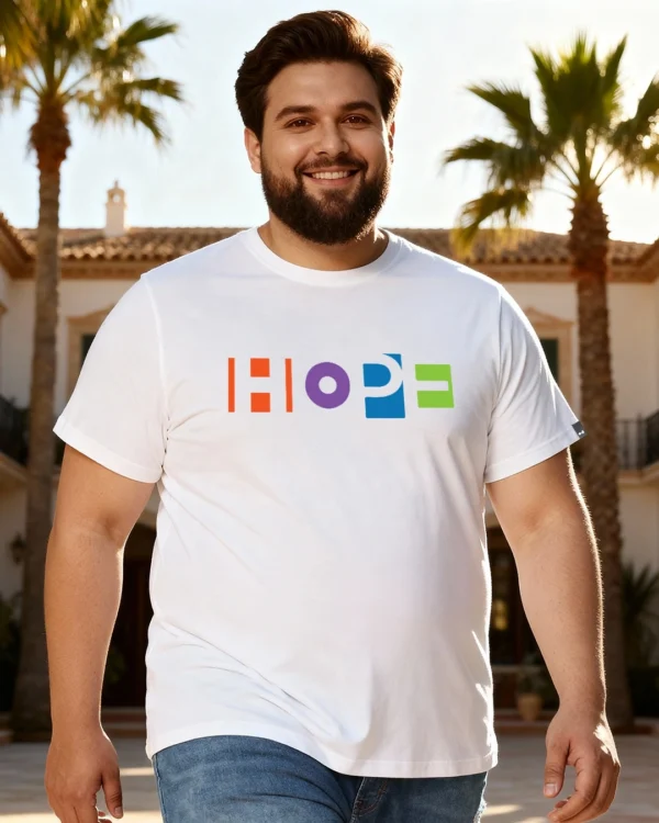 Men's White Pop Hope Graphic Printed Plus Size T-shirt