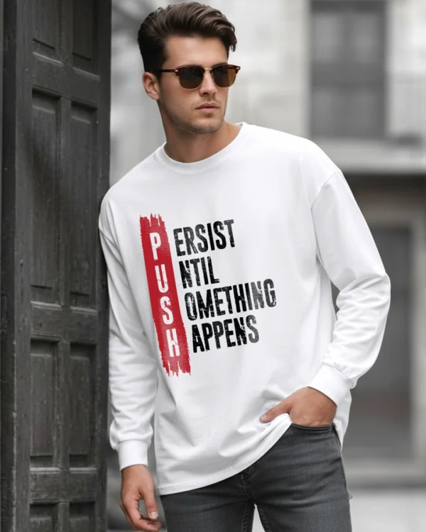Men's White Push Typography Oversized T-shirt