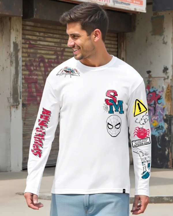 Men's White Spider Graphic Printed T-shirt