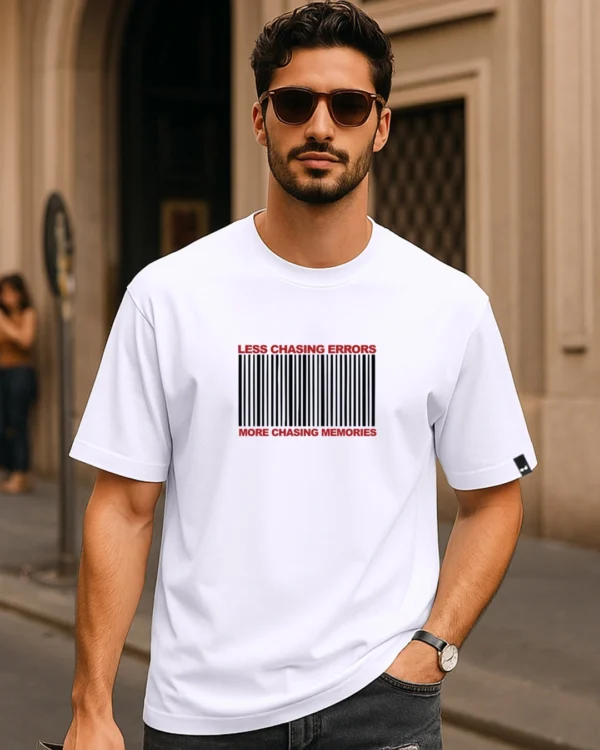 Men's White Chasing Memories Graphic Printed Oversized T-shirt