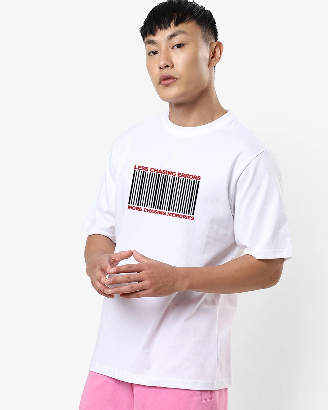 Men's White Chasing Memories Graphic Printed Oversized T-shirt - Image 2