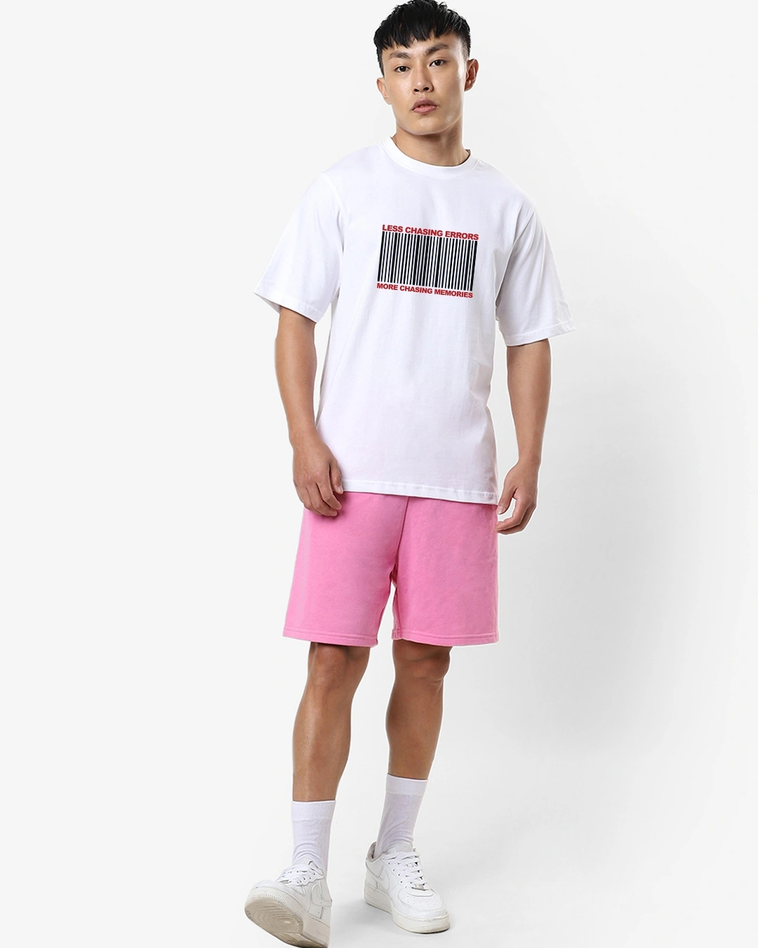 Men's White Chasing Memories Graphic Printed Oversized T-shirt - Image 4