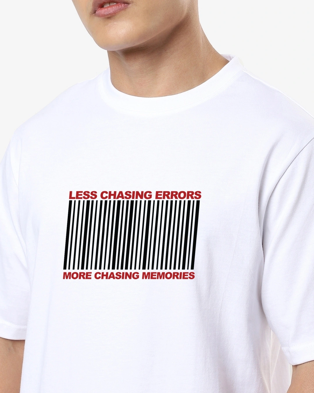 Men's White Chasing Memories Graphic Printed Oversized T-shirt - Image 5