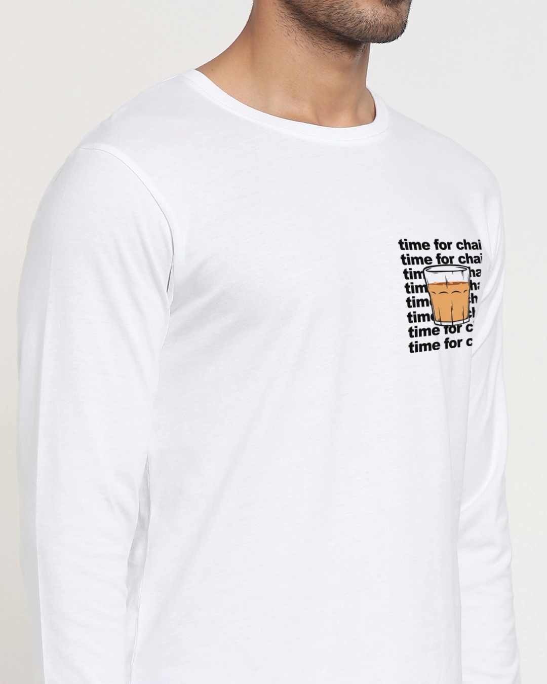 Men's White Time For Chai Graphic Printed T-shirt - Image 5