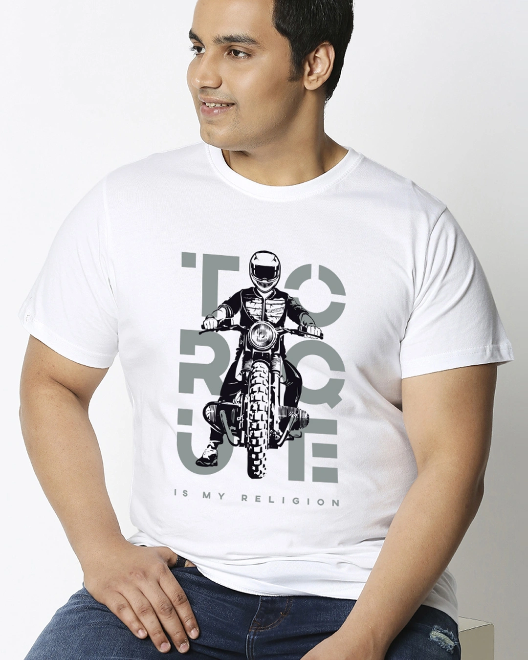 Men's White Torque Graphic Printed Plus Size T-shirt - Image 2