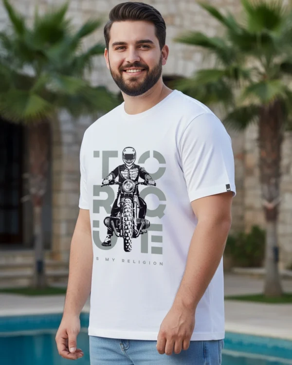 Men's White Torque Graphic Printed Plus Size T-shirt