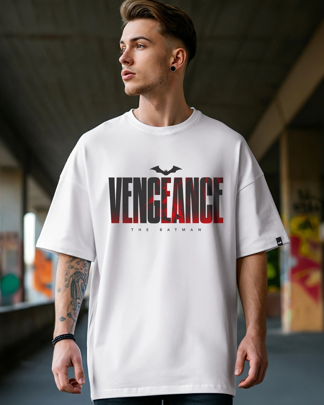 Men's White Vengeance Typography Oversized T-shirt
