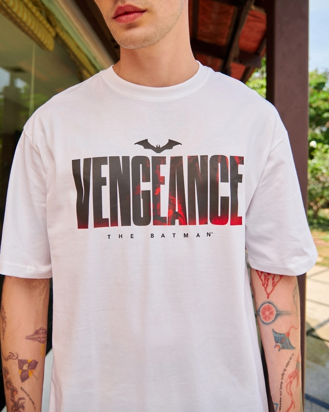 Men's White Vengeance Typography Oversized T-shirt - Image 3