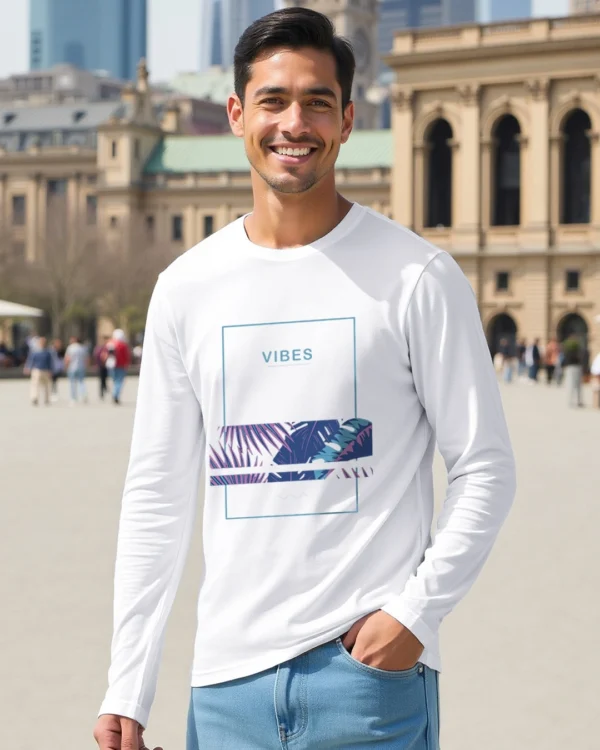 Men's White Vibes Graphic Printed T-shirt