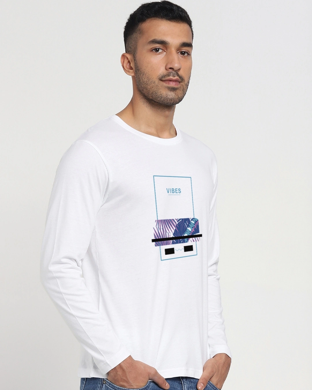 Men's White Vibes Graphic Printed T-shirt - Image 2