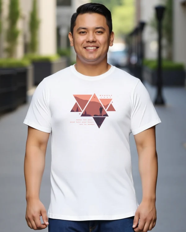 Men's White Wander Geometry Graphic Printed Plus Size T-shirt