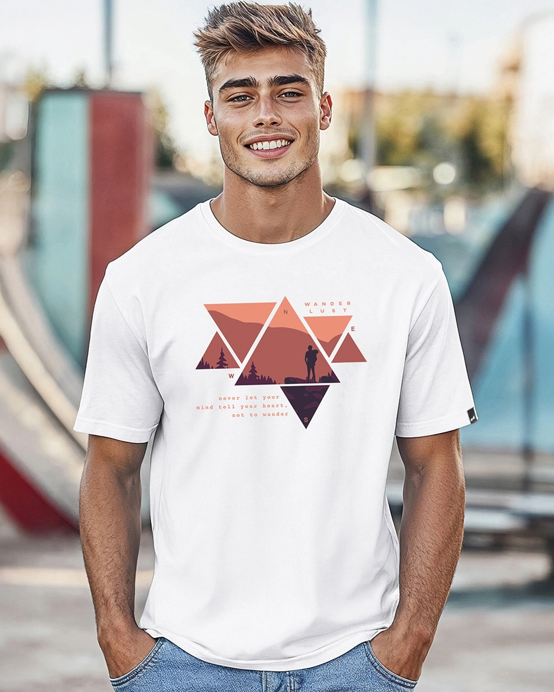 Men's White Wander Geometry T-shirt