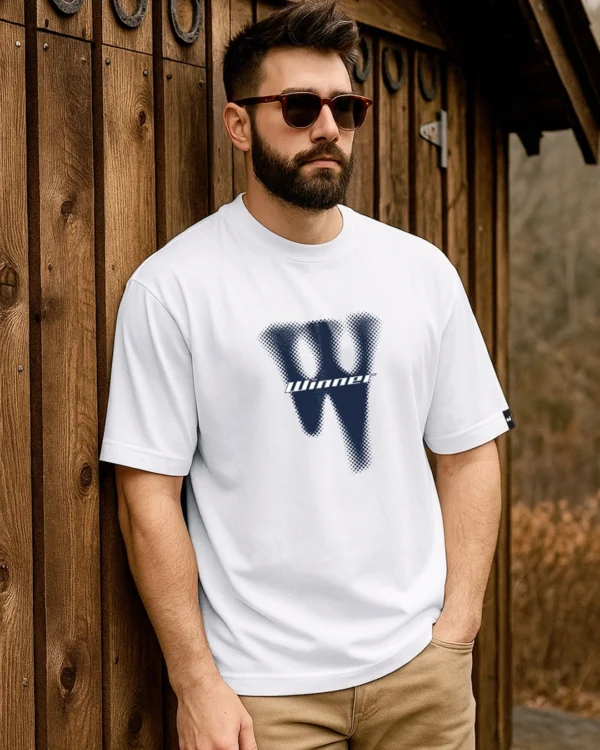 Men's White Winner Typography Oversized T-shirt