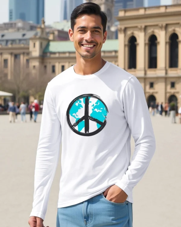 Men's White World Peace Graphic Printed T-shirt